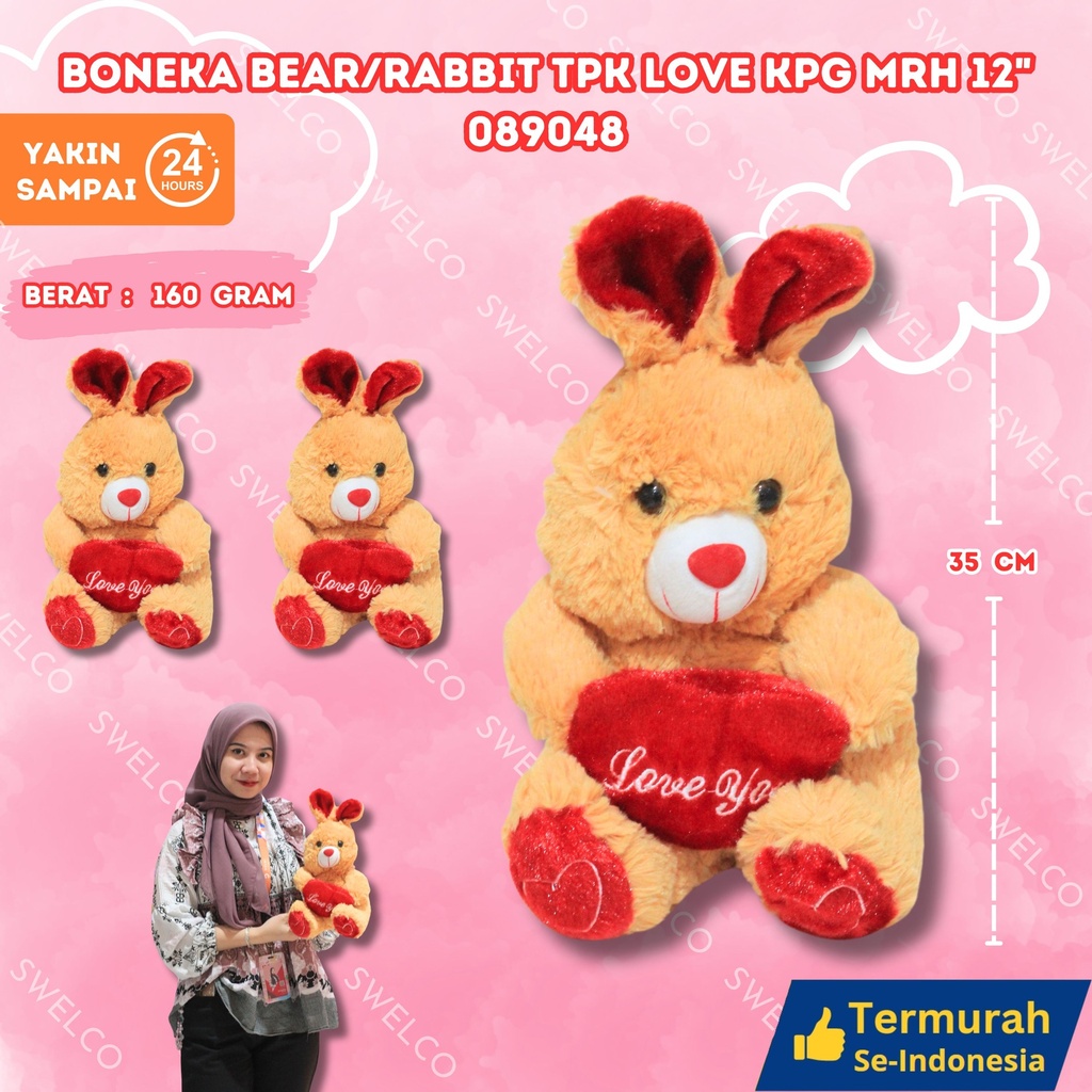 [089048] BONEKA BEAR/RABBIT TPK LOVE KPG MRH 12"