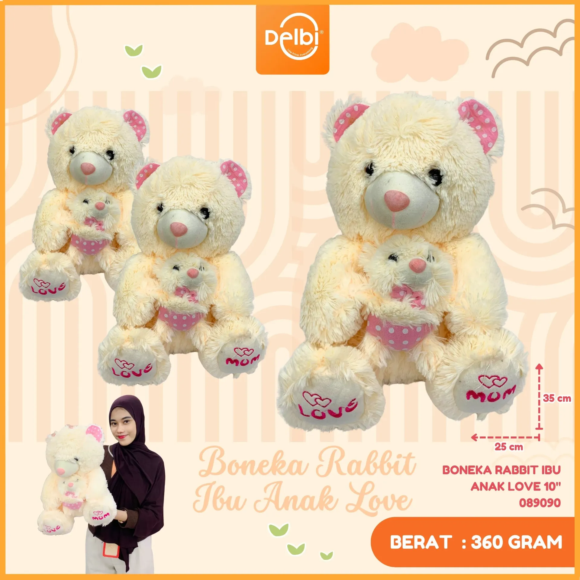 [089090] BONEKA RABBIT IBU ANAK LOVE 10"