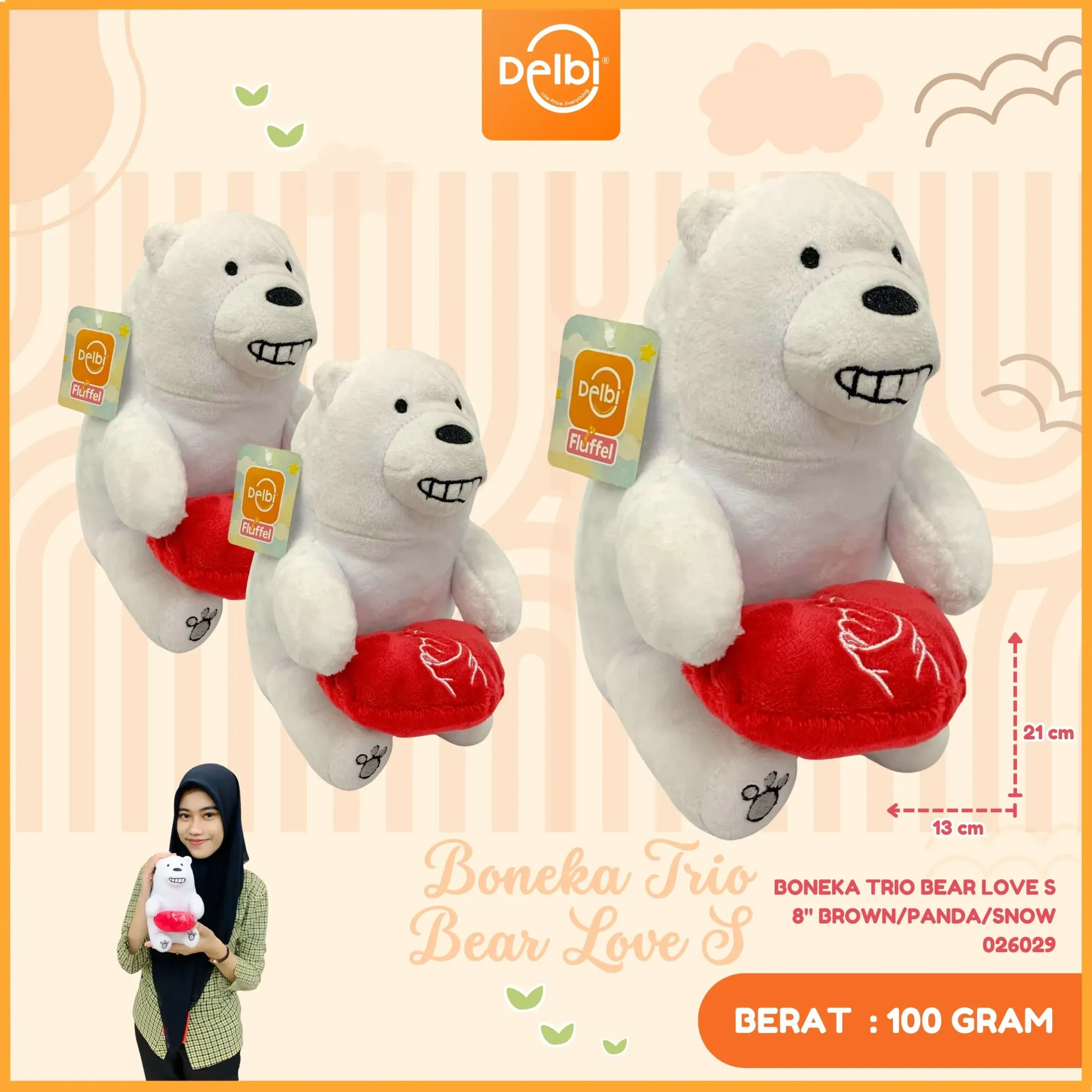 BONEKA TRIO BEAR LOVE S 8" BROWN/PANDA/SNOW