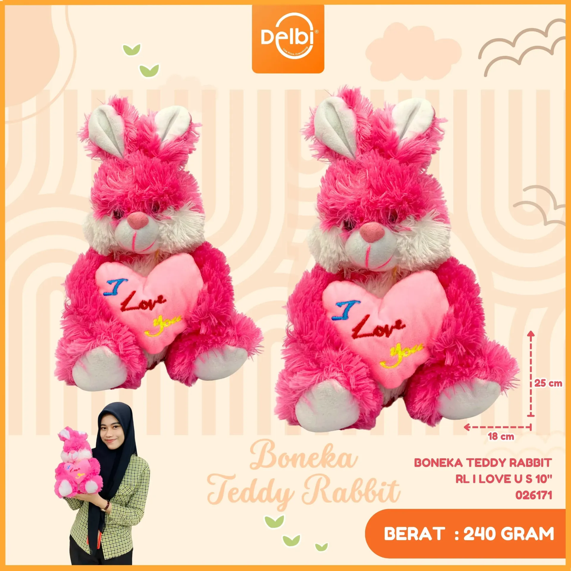 [026171] BONEKA TEDDY RABBIT RL I LOVE U S 10"
