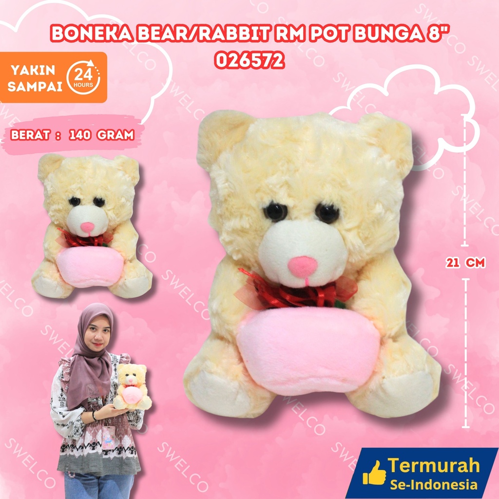 BONEKA BEAR/RABBIT RM POT BUNGA 8"