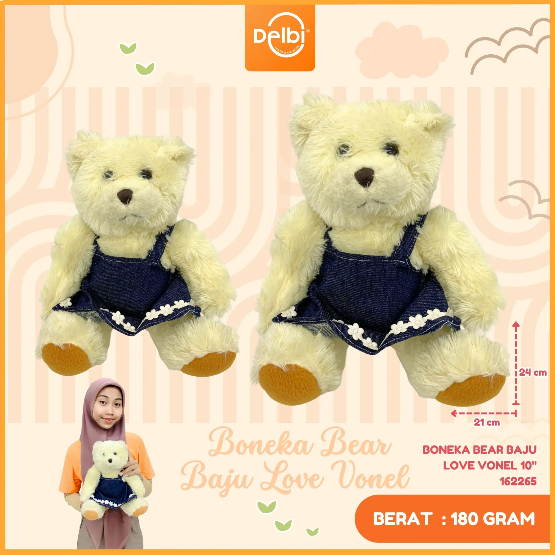 BONEKA BEAR BAJU LOVE VONEL 10"