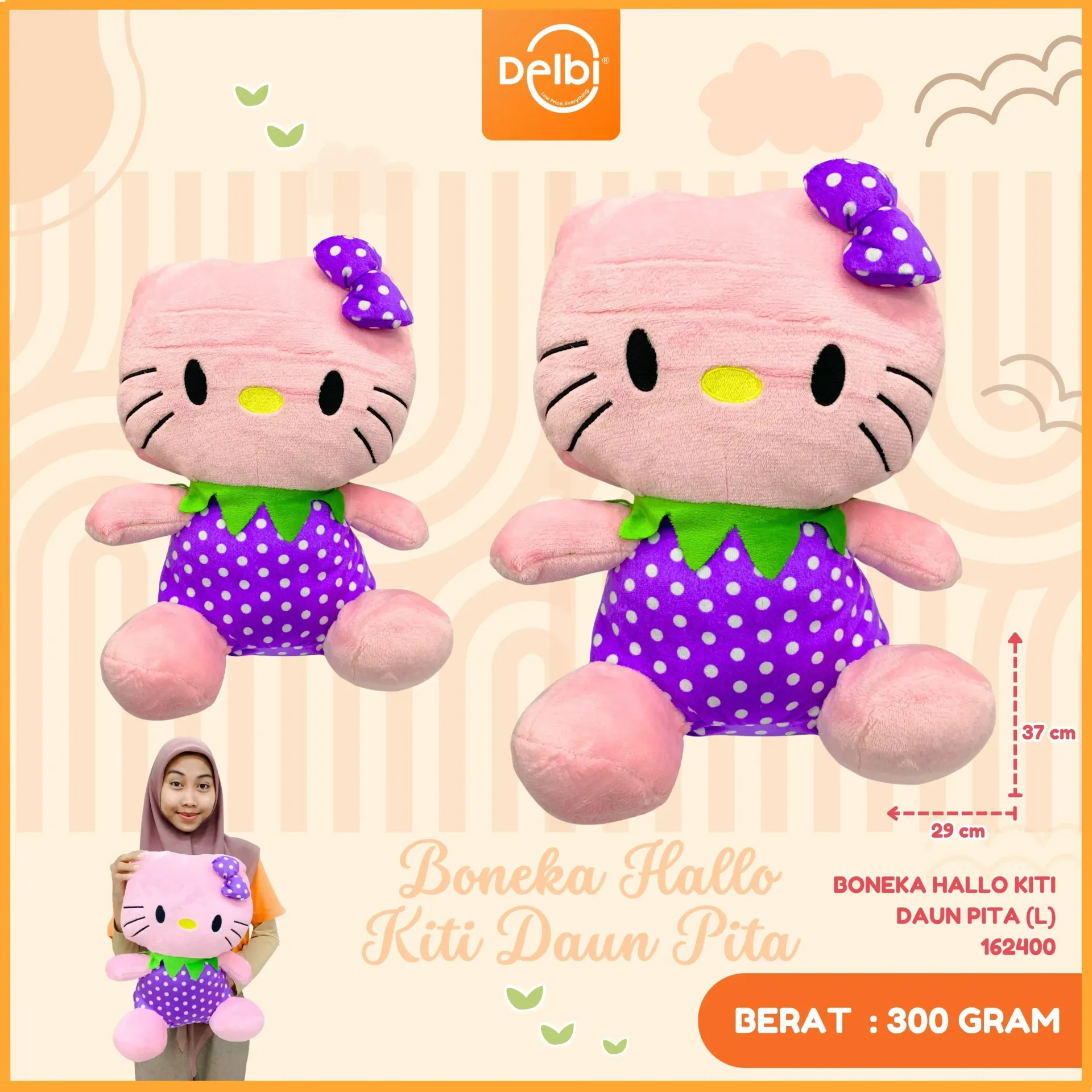 [162400] BONEKA HALLO KITI DAUN PITA (L)
