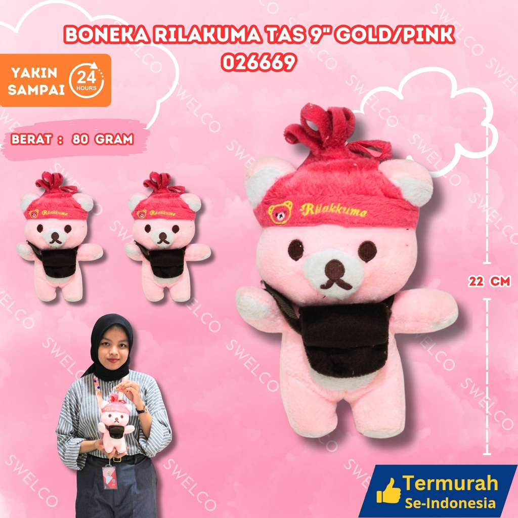 BONEKA RILAKUMA TAS 9" GOLD/PINK