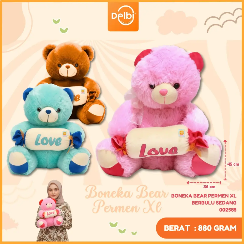 BONEKA BEAR PERMEN XL BERBULU SEDANG