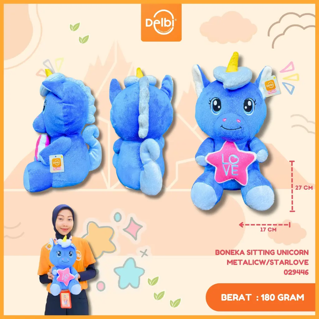 [029446] BONEKA SITTING UNICORN METALICW/STARLOVE
