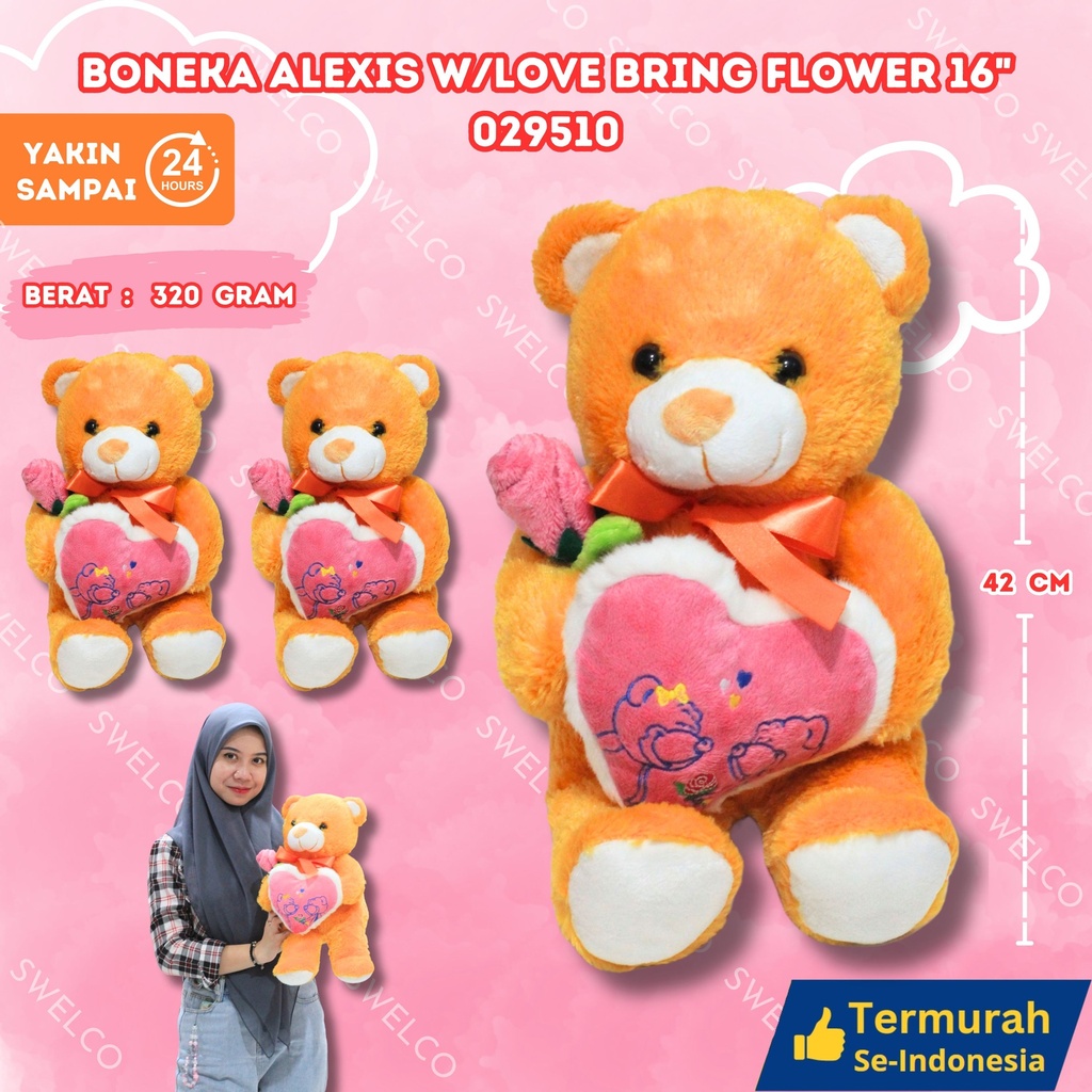 [029510] BONEKA ALEXIS W/LOVE BRING FLOWER 16"