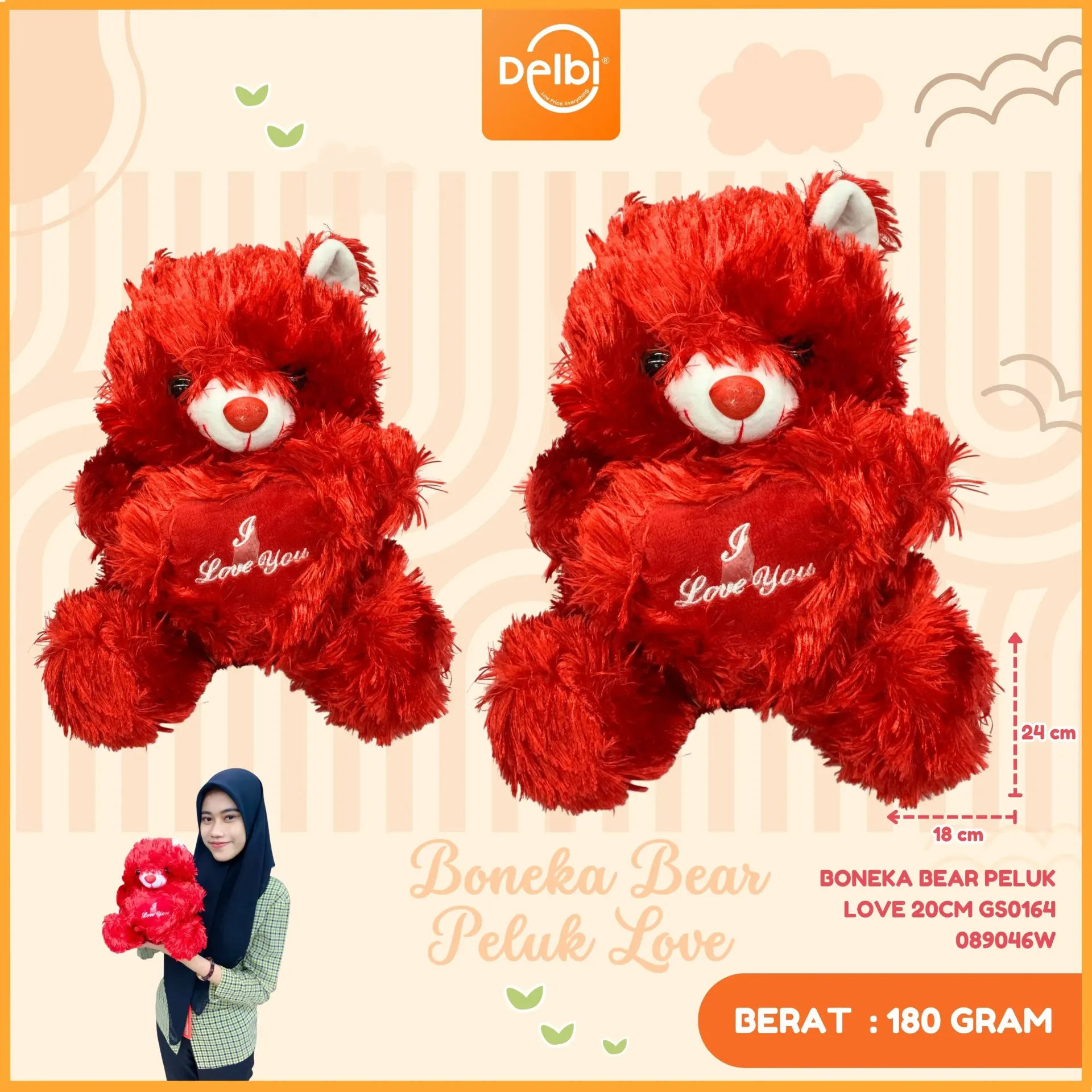 [089046W] BONEKA BEAR PELUK LOVE 20CM GS0164