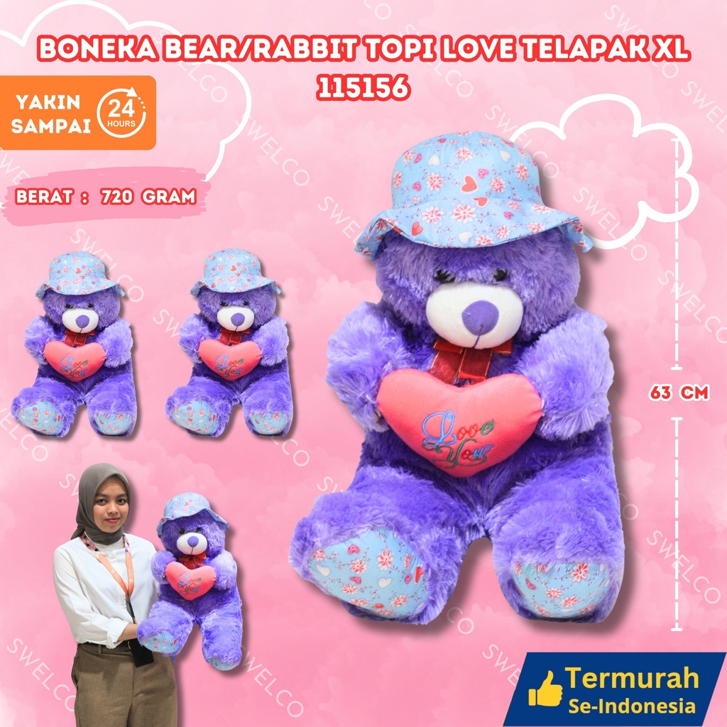BONEKA BEAR/RABBIT TOPI LOVE TELAPAK XL