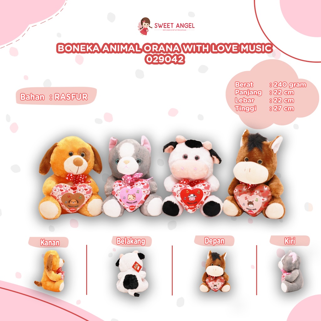 [029042] BONEKA ANIMAL ORANA W/LOVE MUSIC 11H'