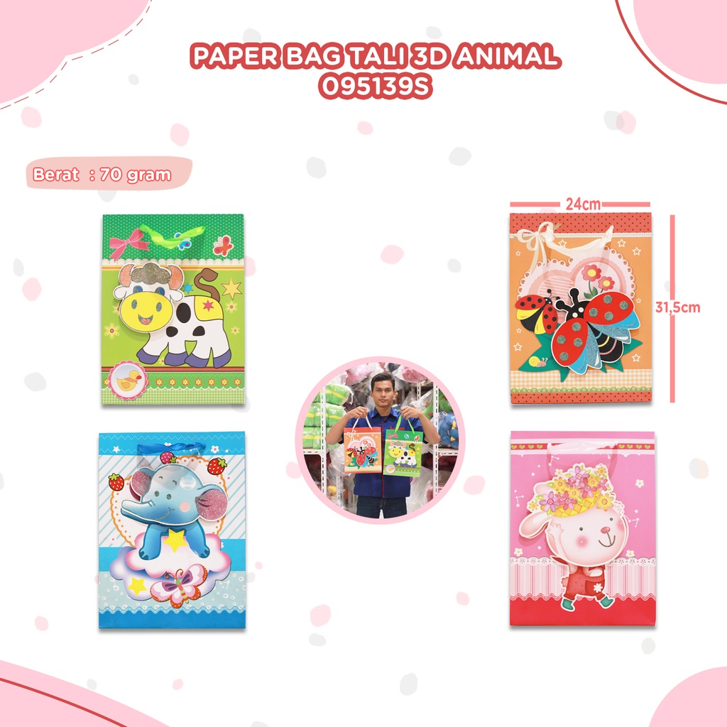 PAPER BAG TALI 31.5X42 3D ANIMAL