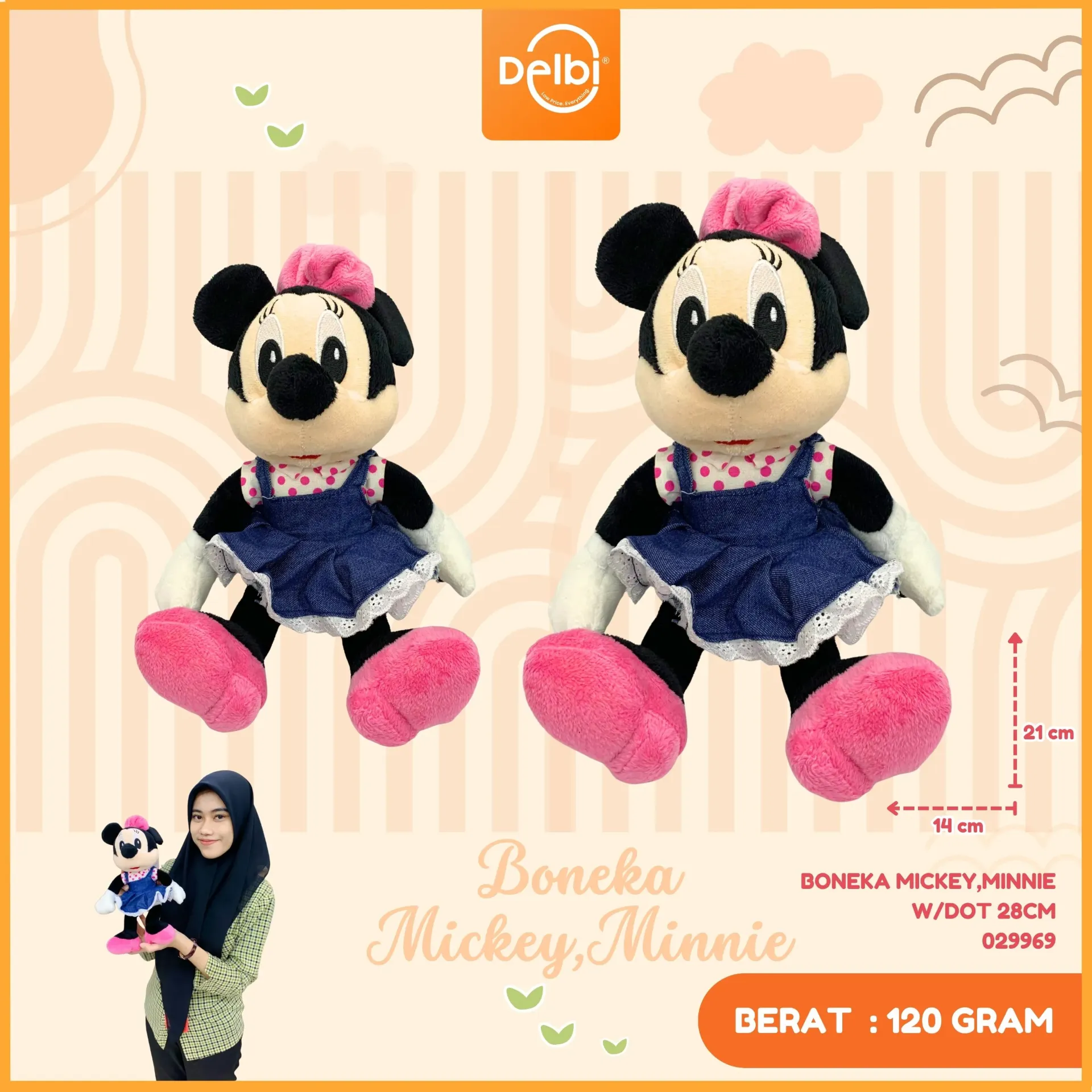 BONEKA MICKEY,MINNIE W/DOT 28CM