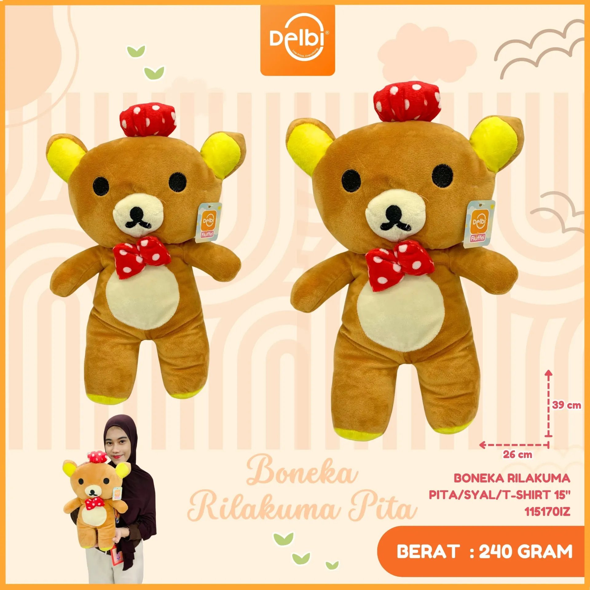 BONEKA RILAKUMA PITA/SYAL/T-SHIRT 15"