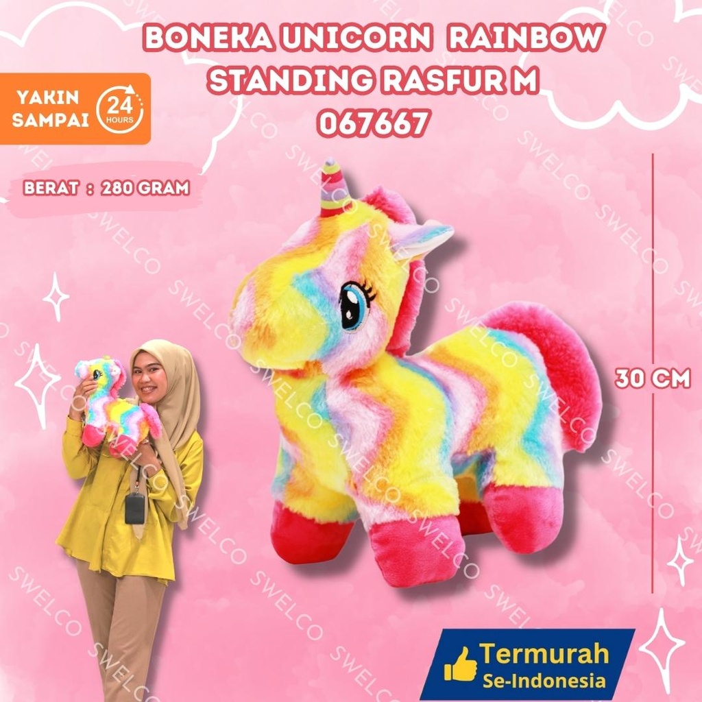 [067667] BONEKA UNICORN RAINBOW STANDING RASFUR M BERBULU KUDA PONY KECIL PONI