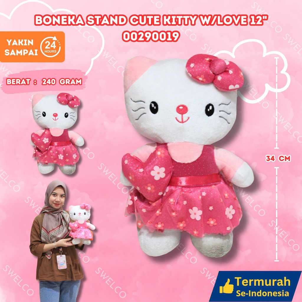 [00290019] BONEKA STAND CUTE KITTY W/LOVE 12"