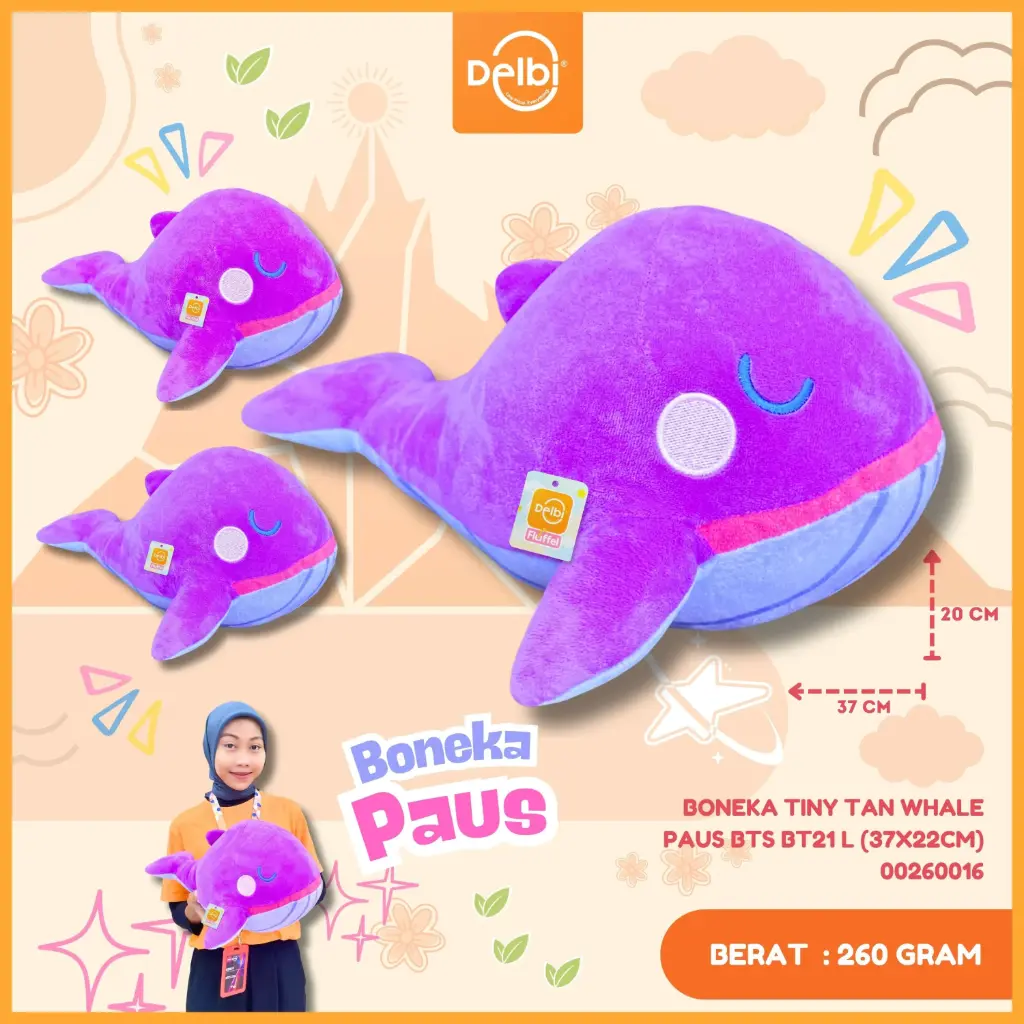 BONEKA TINY TAN WHALE PAUS BTS BT21 L (37X22CM)