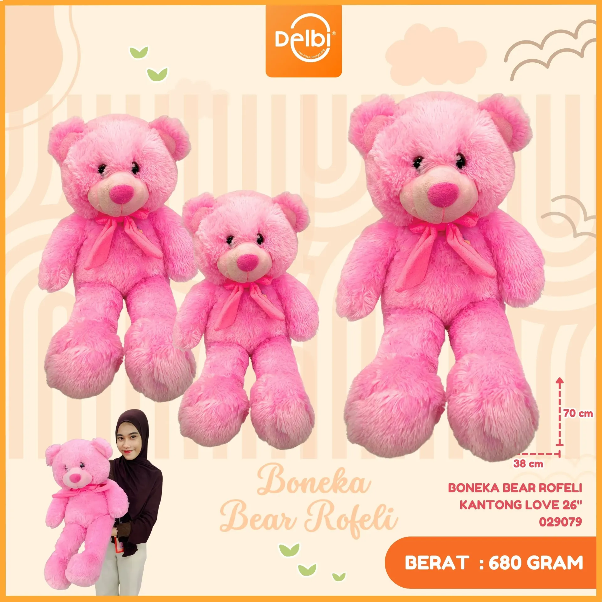 [029079] BONEKA BEAR ROFELI KANTONG LOVE 26"