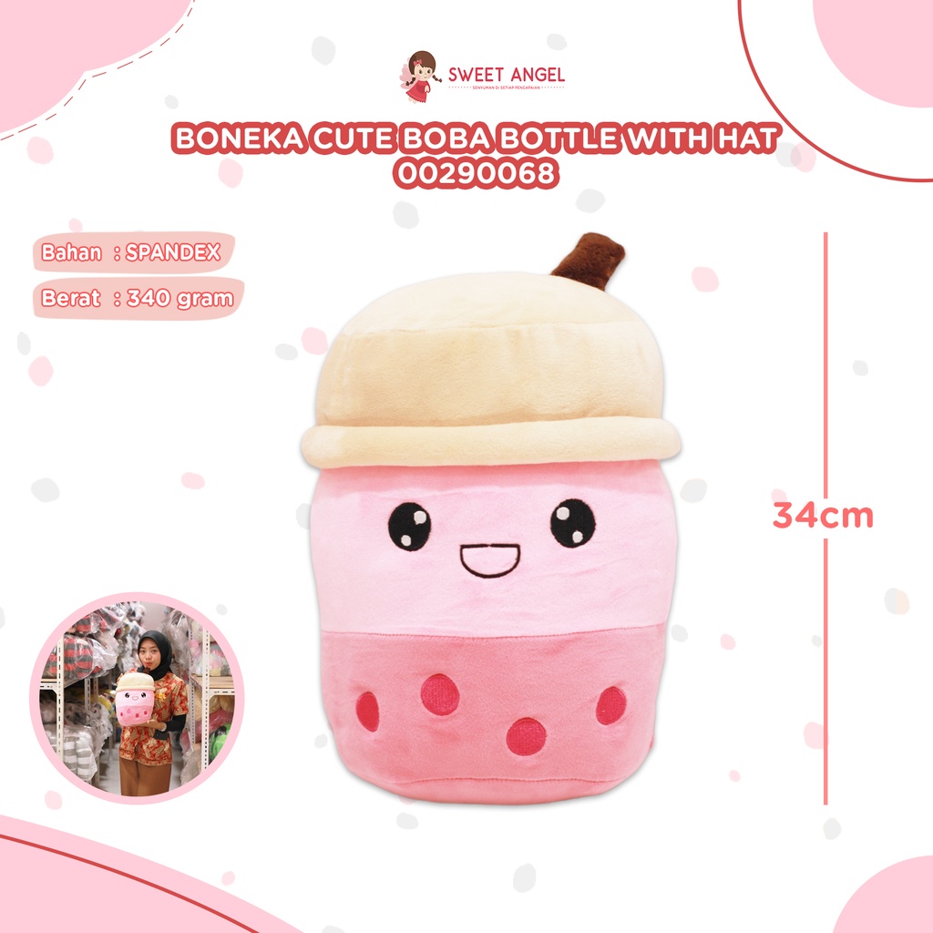 [00290068] BONEKA CUTE BOBA BOTTLE W/HAT 13" (Pink)