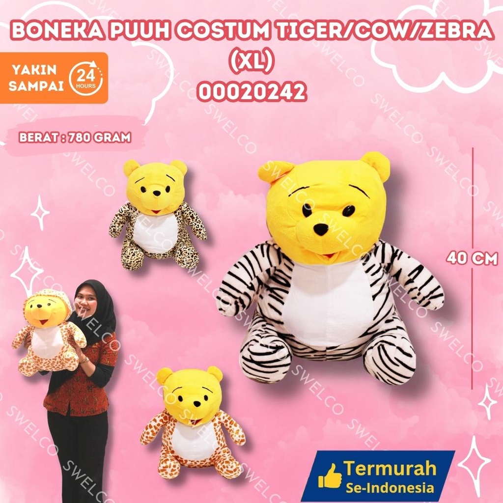 BONEKA PUUH COSTUM TIGER/COW/ZEBRA XL