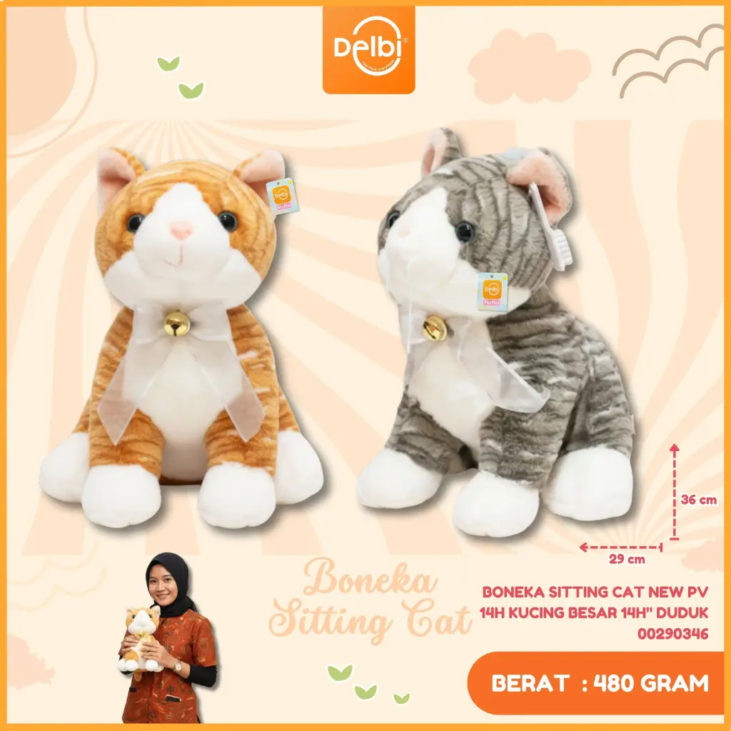 [00290346] BONEKA SITTING CAT NEW PV 14H KUCING BESAR 14H" DUDUK