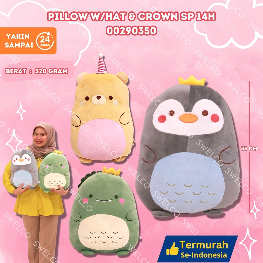 [00290350] PILLOW W/HAT n CROWN SP 14H' KARAKTER BANTAL SPANDEX 14H" SEDANG