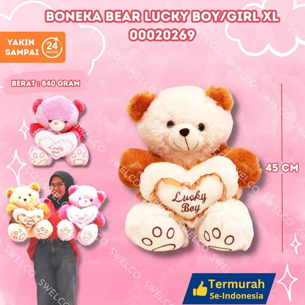 BONEKA BEAR LUCKY BOY/GIRL XL BERBULU BESAR LOVE PASANGAN
