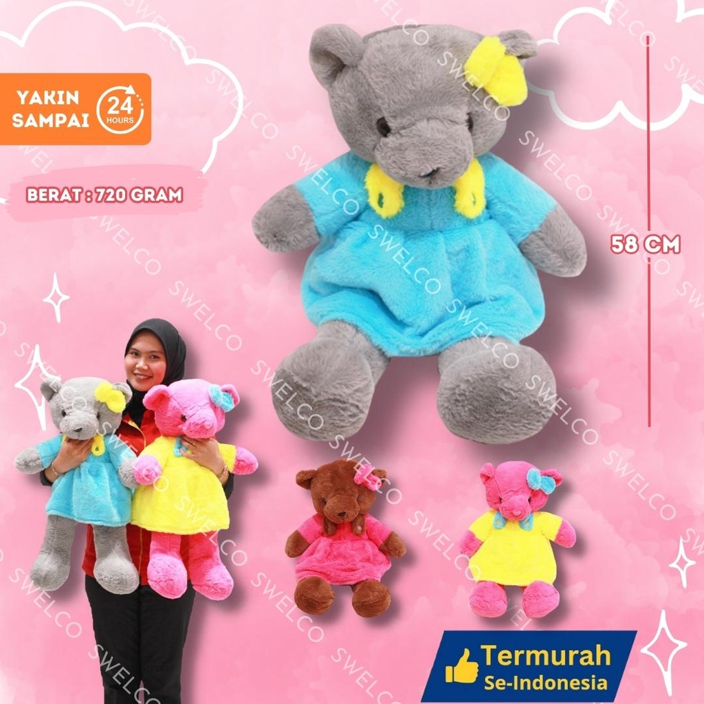 [00670234] BONEKA BEAR ROK BULU KELINCI 28CM