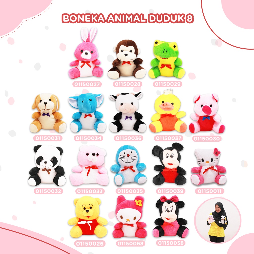 BONEKA ANIMAL DUDUK 8" KECIL CAPIT