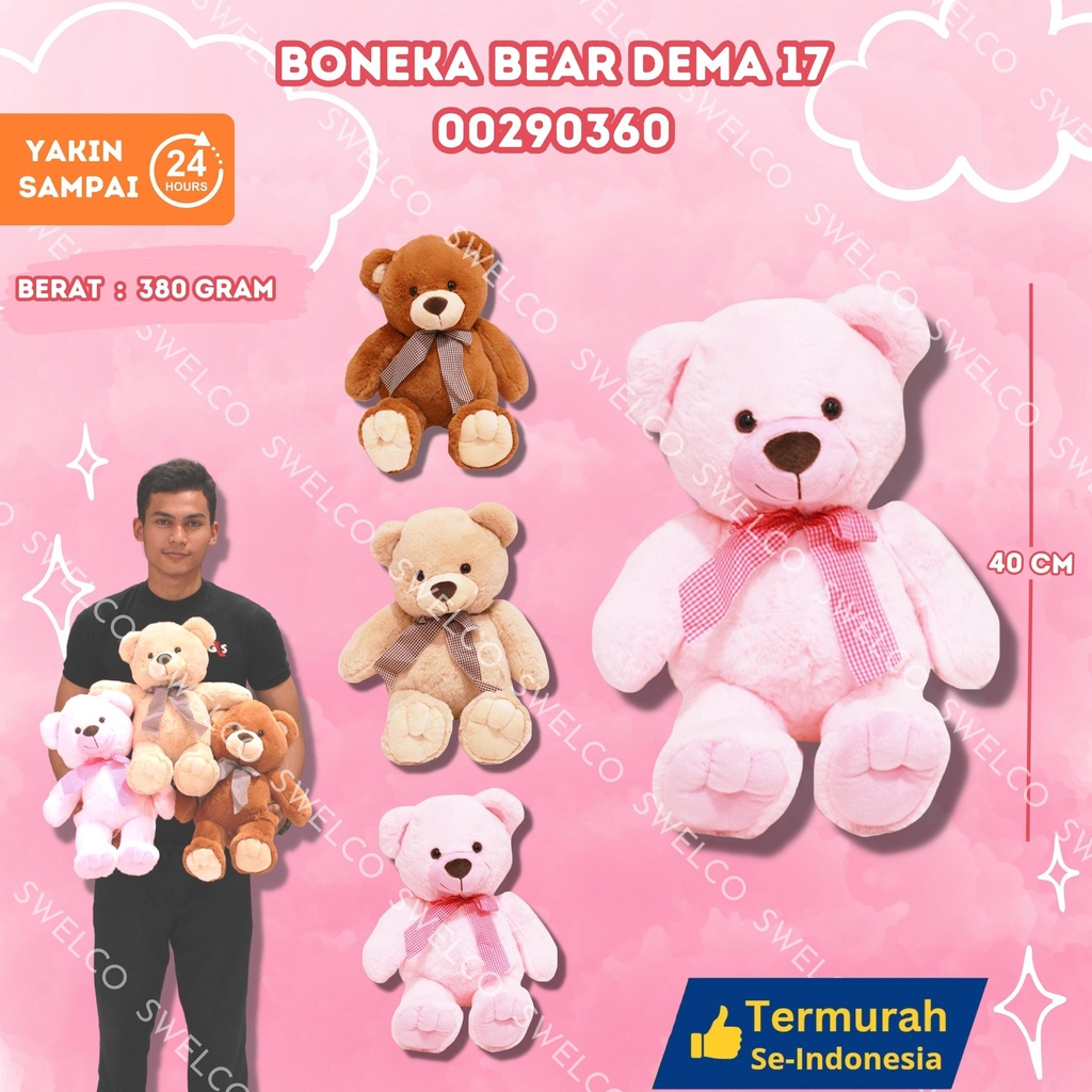 BONEKA BEAR DEMA 17" BERBULU PITA SEDANG