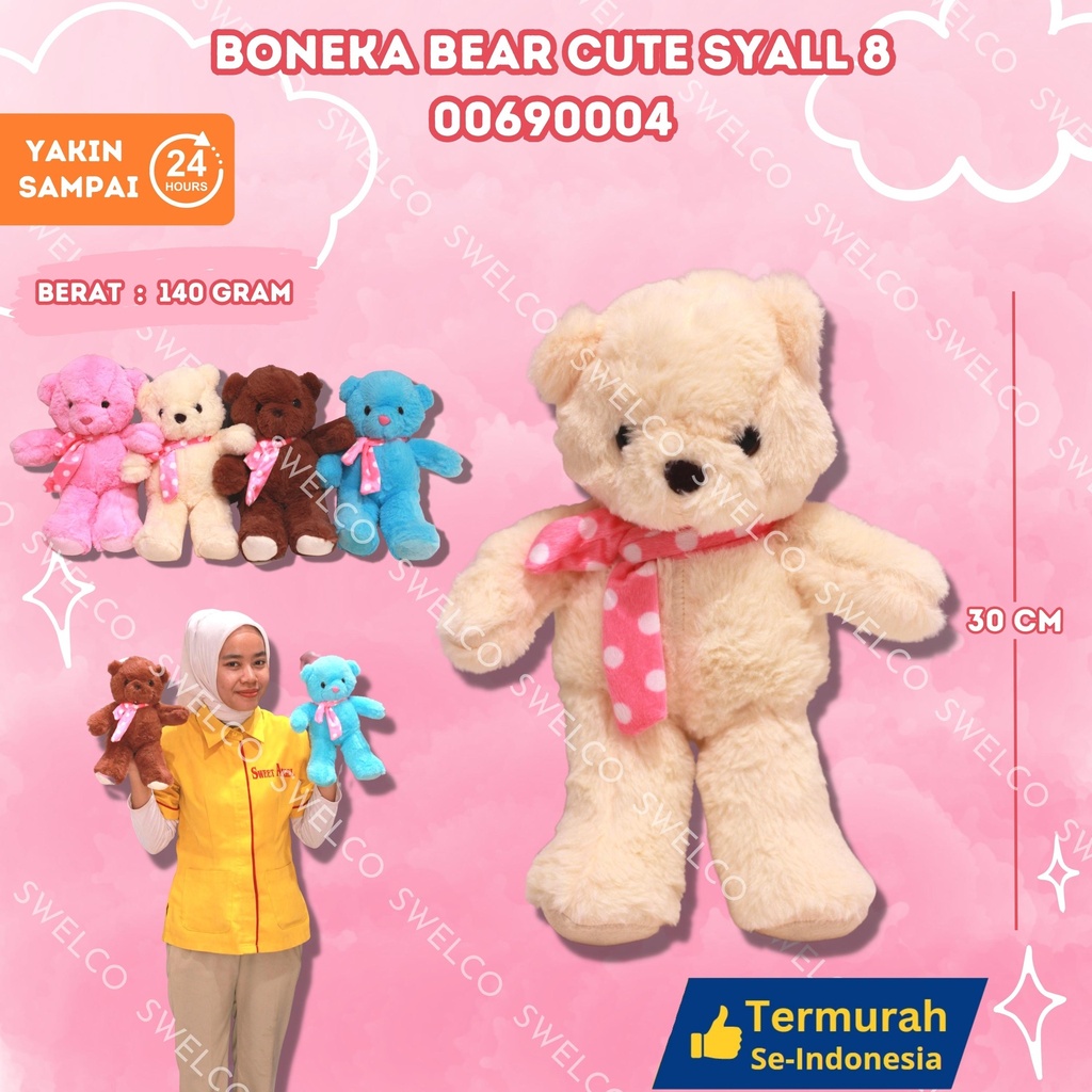 [00690004] BONEKA BEAR CUTE SYALL 8" KECIL BERBULU