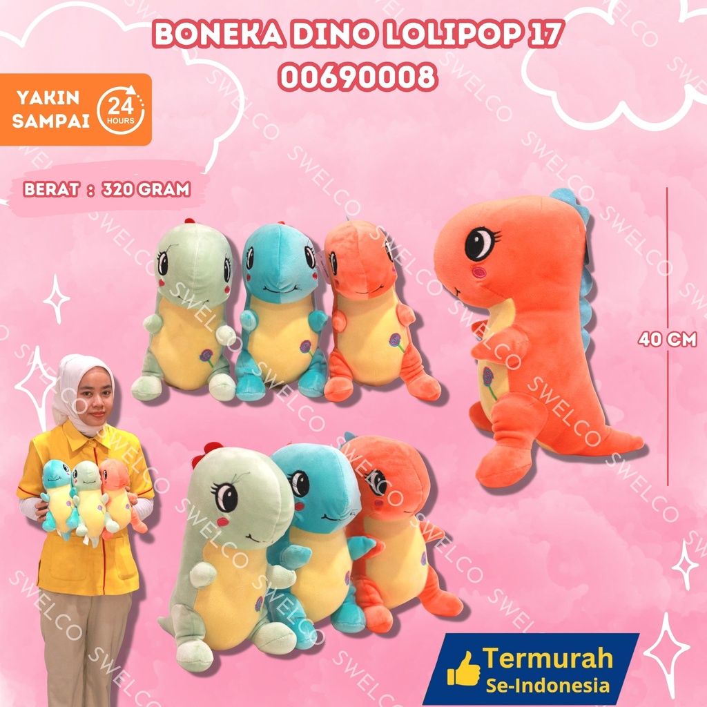 [00690008] BONEKA DINO LOLIPOP 17" SEDANG