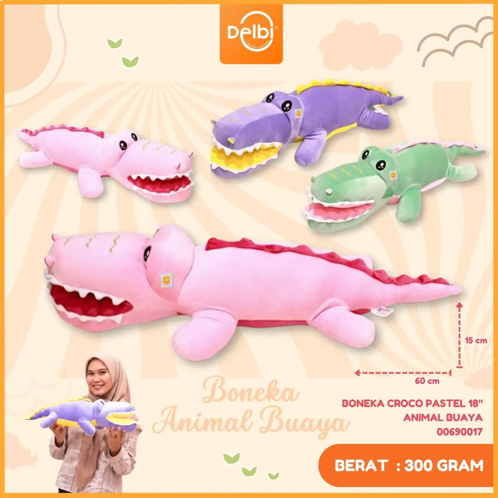 BONEKA CROCO PASTEL 18" ANIMAL BUAYA