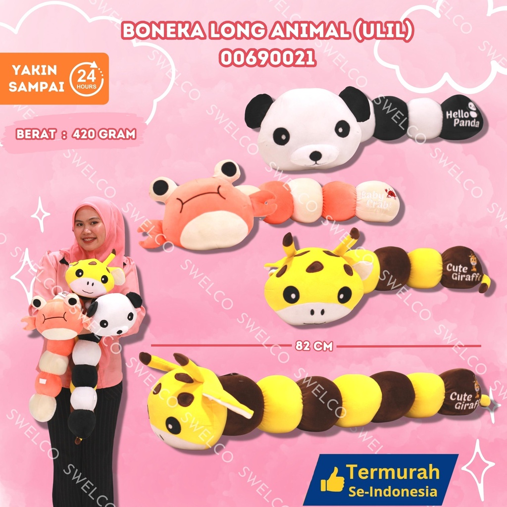 BONEKA LONG ANIMAL (ULIL) 82CM PANJANG GULING ULIL CACING
