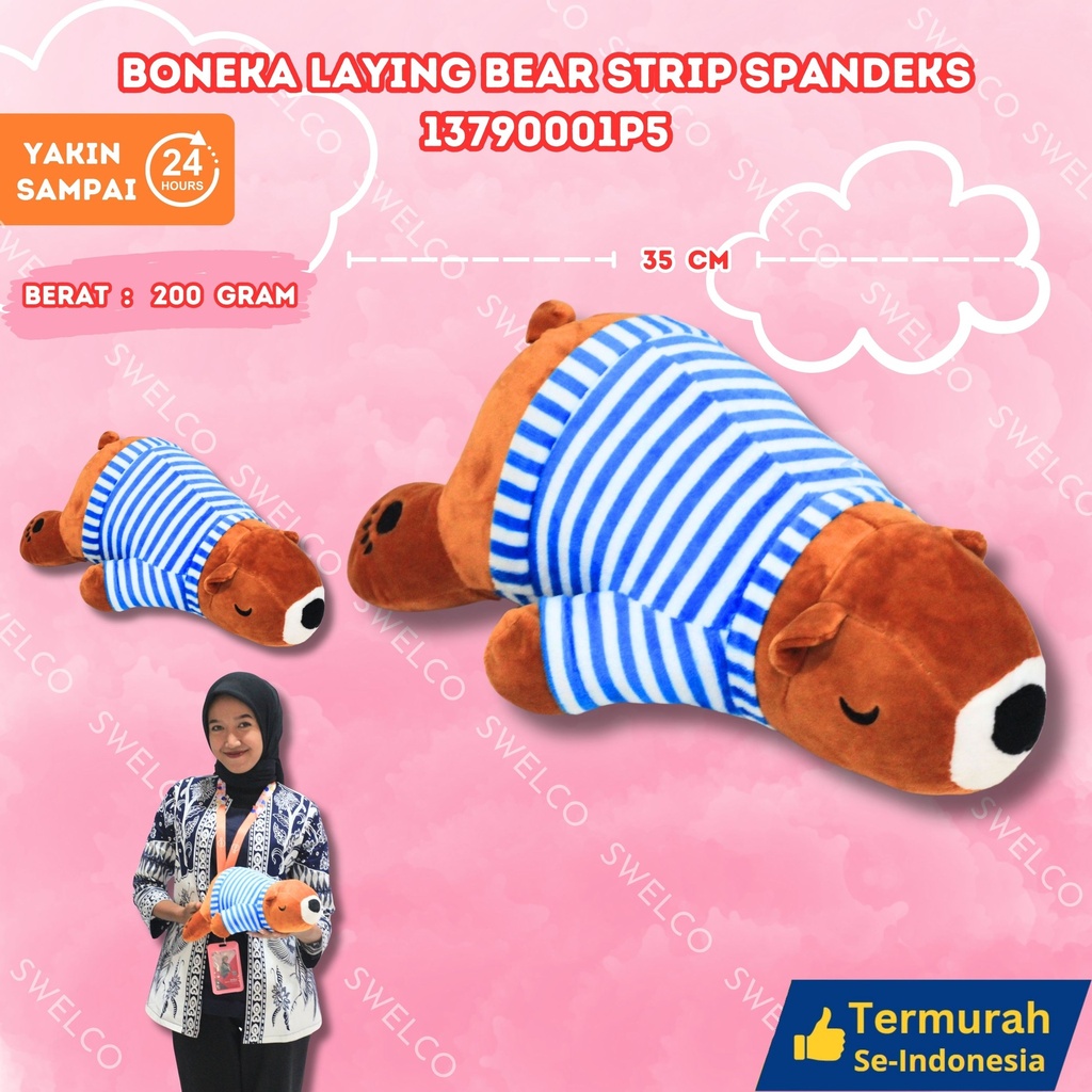 [13790001P5] BONEKA LAYING BEAR STRIP SPANDEKS