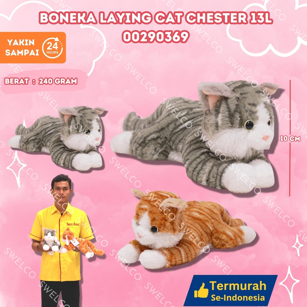 [00290369] BONEKA LAYING CAT CHESTER 13L' ANIMAL BERBULU KUCING TIDUR 13"