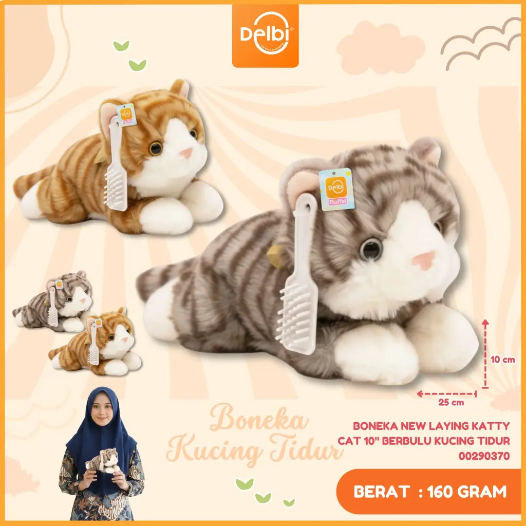 BONEKA NEW LAYING KATTY CAT 10" BERBULU KUCING TIDUR