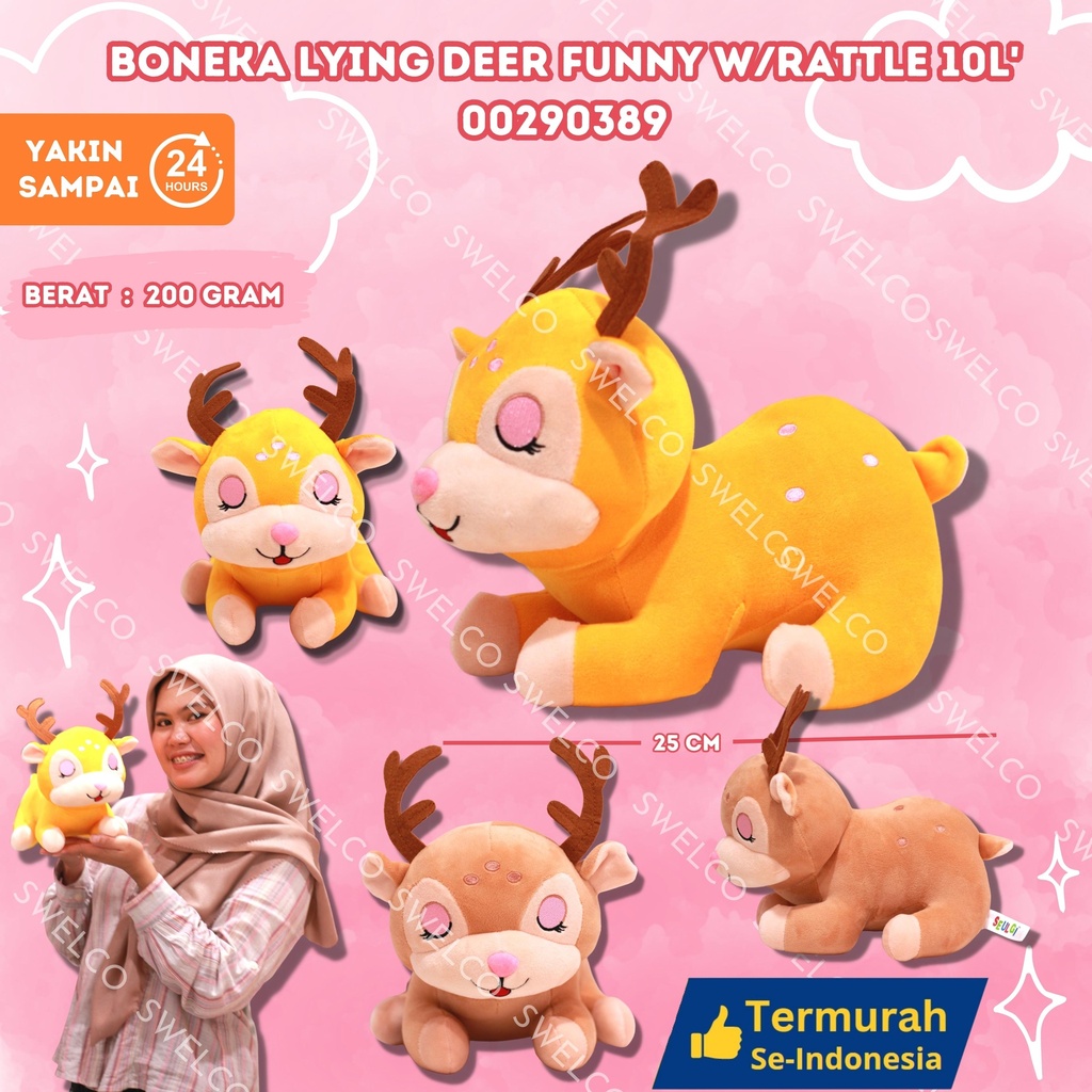[00290389] BONEKA LYING DEER FUNNY W/RATTLE 10L'
