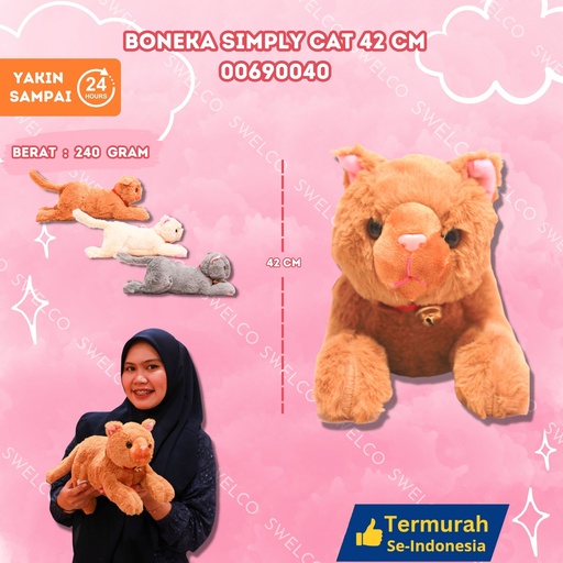 [00690040] BONEKA SIMPLY CAT 42CM ANIMAL BERBULU KUCING TIDUR HEWAN
