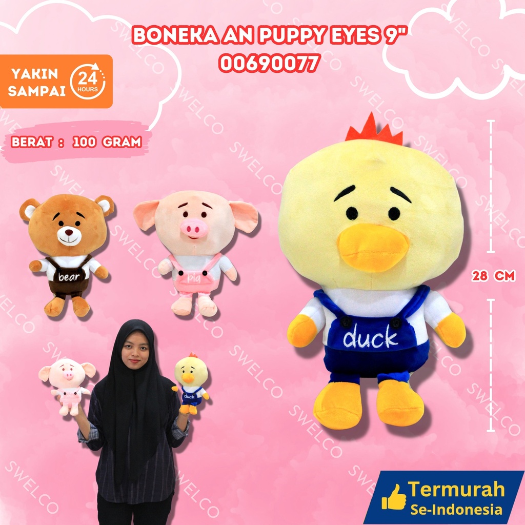 BONEKA AN PUPPY EYES 9" DUCK ANIMAL KECIL PIG DEAR