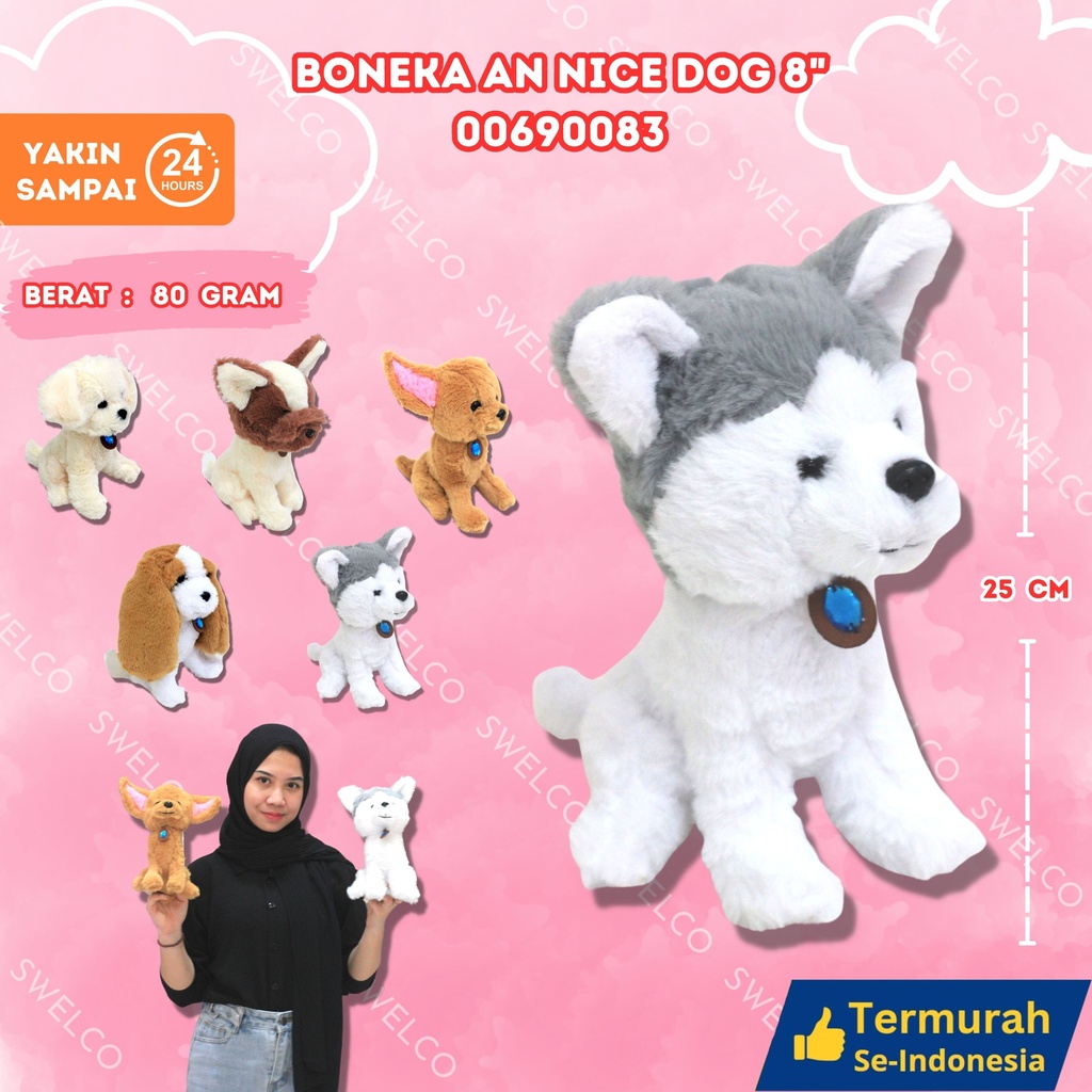[00690083] BONEKA AN NICE DOG 8" BERBULU HEWAN ANJING