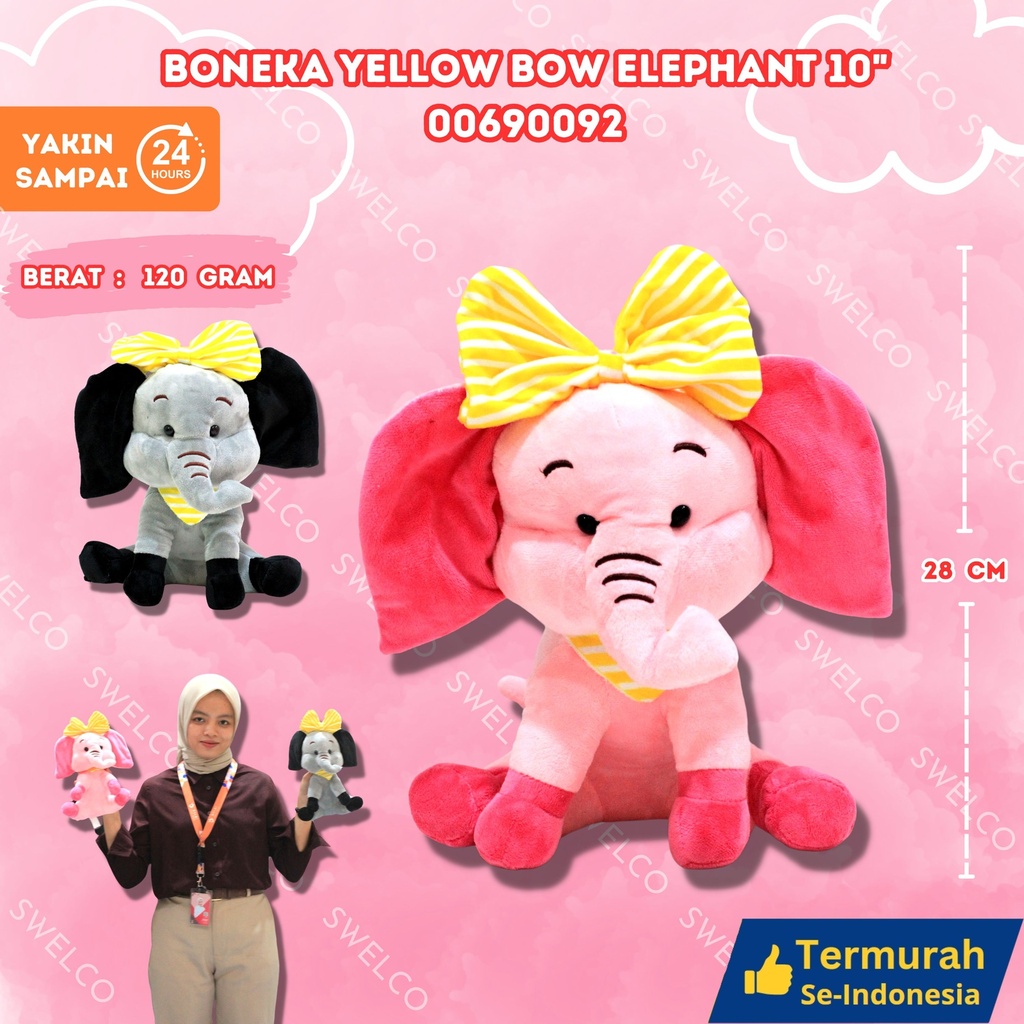 BONEKA YELLOW BOW ELEPHANT 10" KECIL GAJAH DUDUK