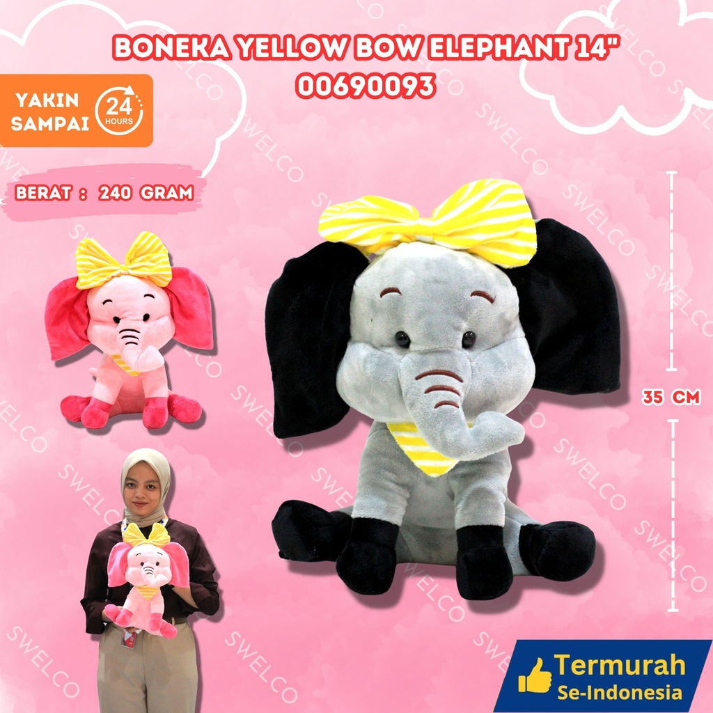 BONEKA YELLOW BOW ELEPHANT 14"