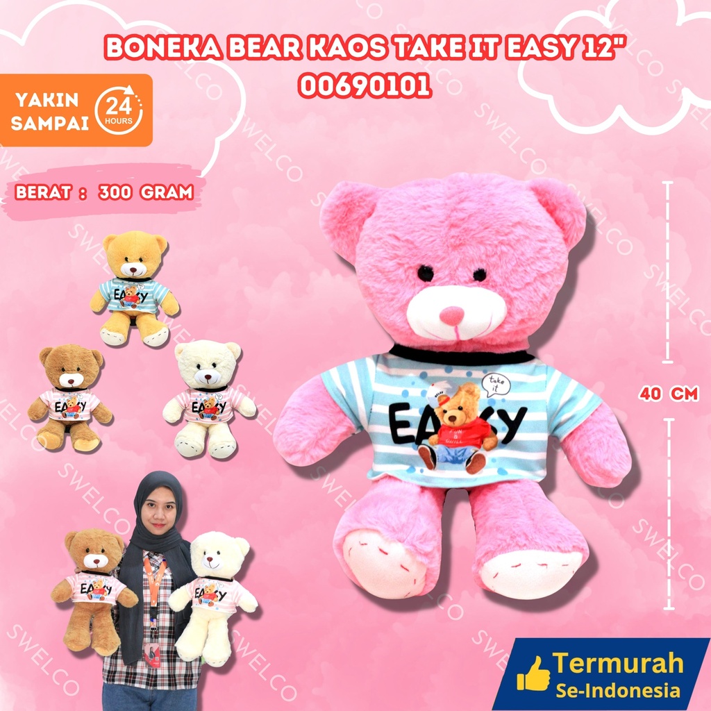 [00690101] BONEKA BEAR KAOS TAKE IT EASY 12" BAJU