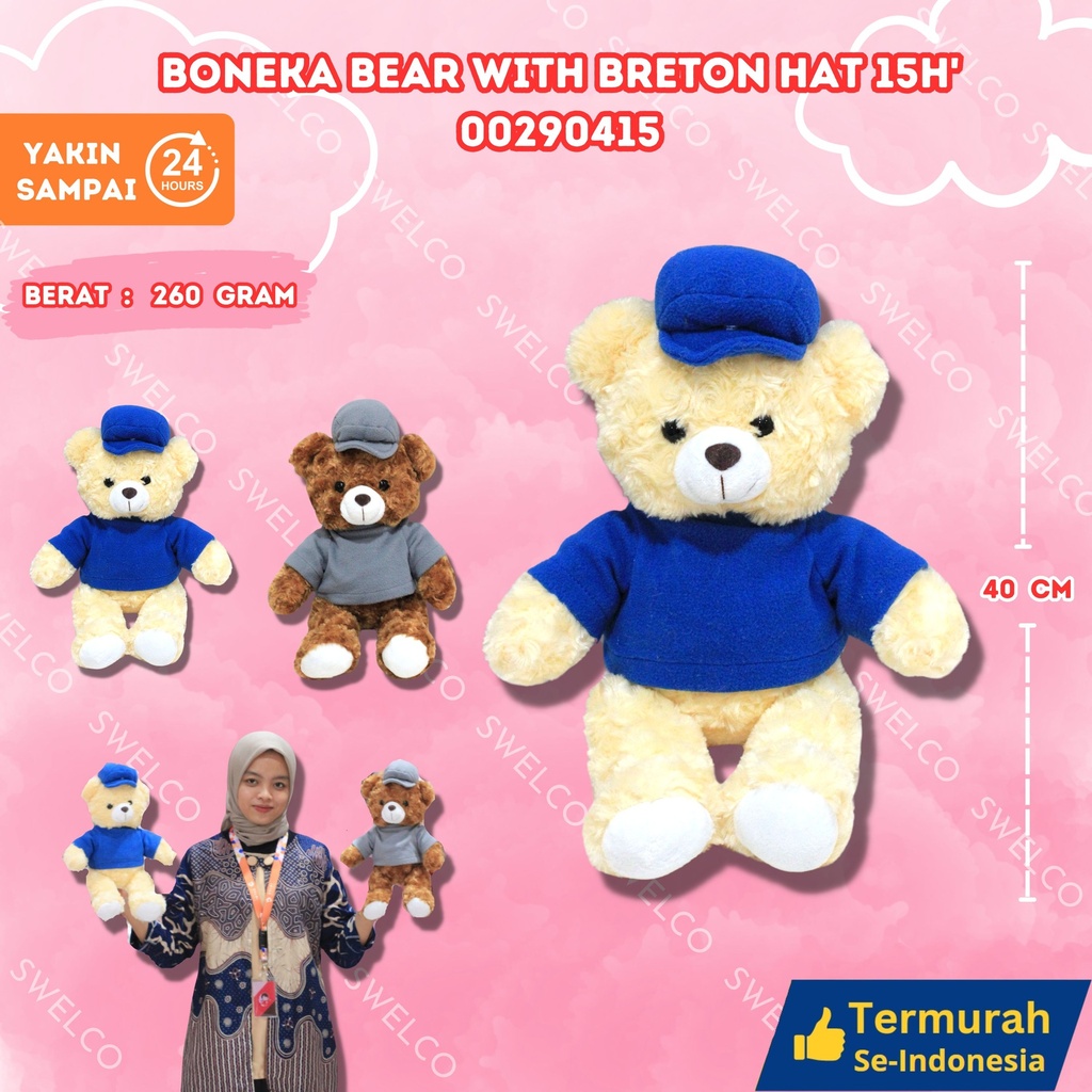 BONEKA BEAR WITH BRETON HAT 15H' (P.38083)