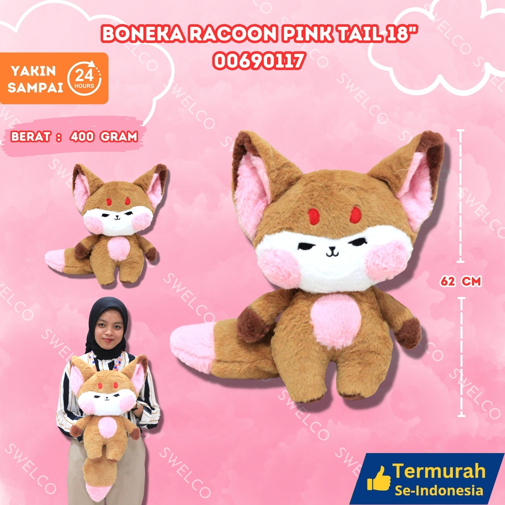 [00690117] BONEKA RACOON PINK TAIL 18" ANIMAL BESAR