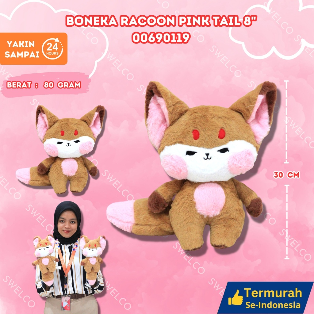 BONEKA RACOON PINK TAIL 8"