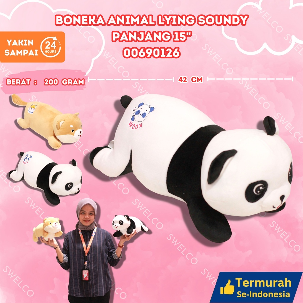 BONEKA ANIMAL LYING SOUNDY PANJANG 15" DOG SEDANG TIDUR