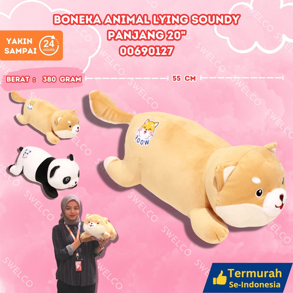 BONEKA ANIMAL LYING SOUNDY PANJANG 20" BINATANG TIDUR DOG