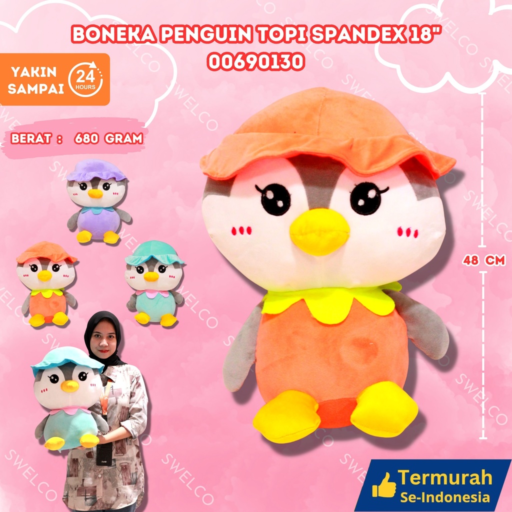 [00690130] BONEKA PENGUIN TOPI SPANDEX 18" BESAR