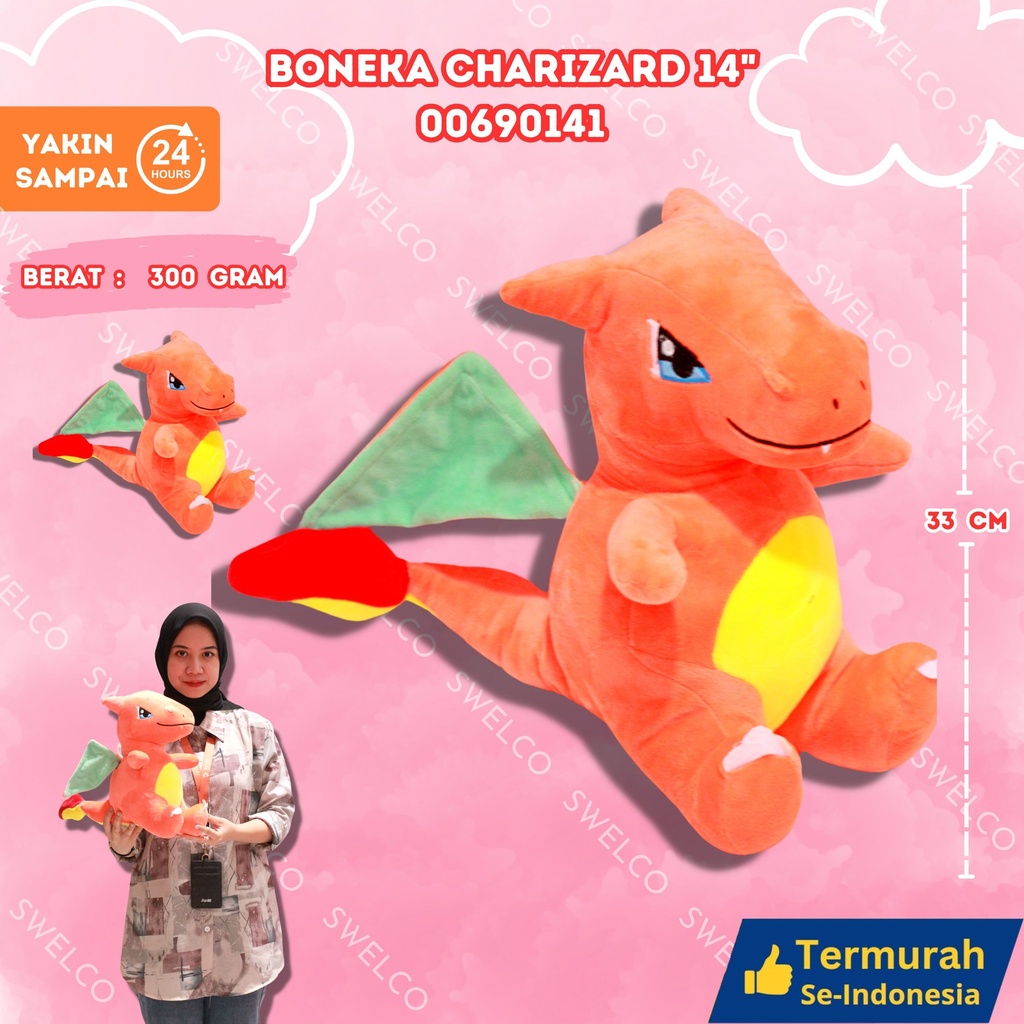 BONEKA CHARIZARD 14" KARAKTER ANIMASI DINO SEDANG